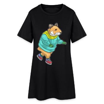 Hamster Eislaufen Schlittschuhe - Frauen T-Shirt-Kleid - Schwarz - Vorne