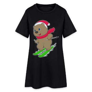 Bär Weihnachten Ski - Frauen T-Shirt-Kleid - Schwarz - Vorne
