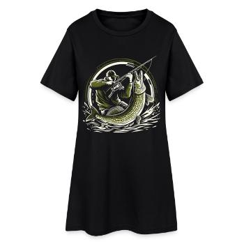 Pêche Pêcheur Brochet Poisson Géant Vert Olive Cadeau - Robe T-shirt Femme - noir - Devant