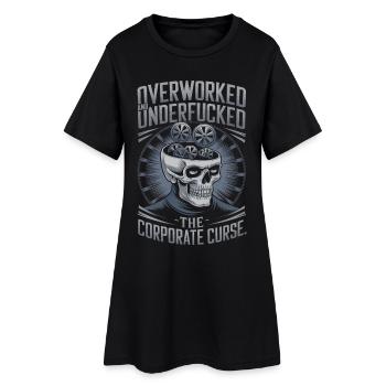 Surmené et sous-payé - Crâne drôle d’entreprise - Robe T-shirt Femme - noir - Devant