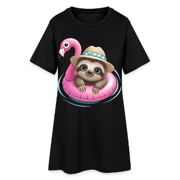 Paresseux kawaii en flamant rose🦩 - Robe T-shirt Femme - noir - Devant