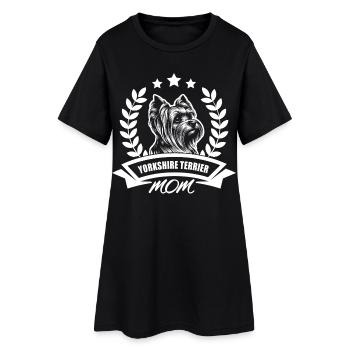 "Yorkshire Terrier Mom" with banner and wreath of wheat - Women’s T-Shirt Dress - black - Front