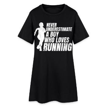 Lustiger Läufer Junge - Frauen T-Shirt-Kleid - Schwarz - Vorne