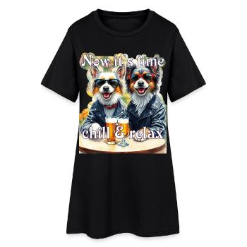 Glückliche Hunde Sonnenbrille Bier Biker Bierzeit - Frauen T-Shirt-Kleid - Schwarz - Vorne