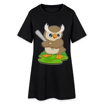 Eule Baseball Baseballschläger - Frauen T-Shirt-Kleid - Schwarz - Vorne