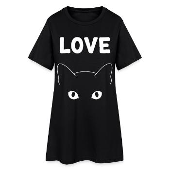 Love Chat: Katzenhafte Süße - Frauen T-Shirt-Kleid - Schwarz - Vorne