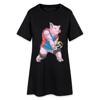 Pig Volleyball Player Volleyball - Women’s T-Shirt Dress - black - Front