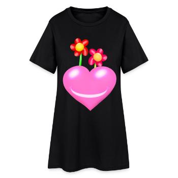 Coeur Coeurs Fleur Fleurs Saint Valentin - Robe T-shirt Femme - noir - Devant