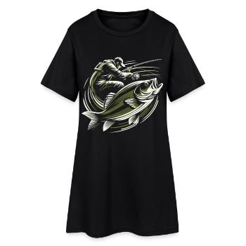 Pêche pêcheur perche poisson géant vert olive cadeau - Robe T-shirt Femme - noir - Devant