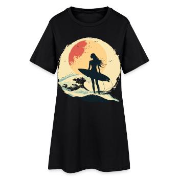 Surfing Frau - Frauen T-Shirt-Kleid - Schwarz - Vorne
