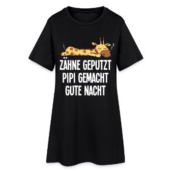 Teeth Brushed Funny Giraffe Sleep Saying Motif - Women’s T-Shirt Dress - black - Front