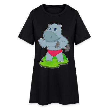 Hippopotamus Bodybuilder Dumbbell Bodybuilding - Women’s T-Shirt Dress - black - Front