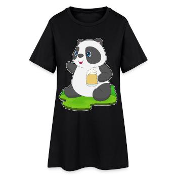 Panda Bier - Frauen T-Shirt-Kleid - Schwarz - Vorne