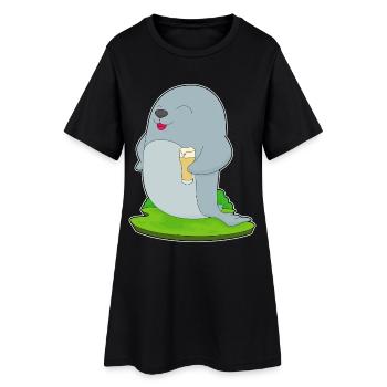 Seehund Bier - Frauen T-Shirt-Kleid - Schwarz - Vorne