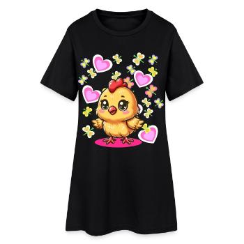 Spring Easter Chick Kids Child Chicken Heart - Women’s T-Shirt Dress - black - Front