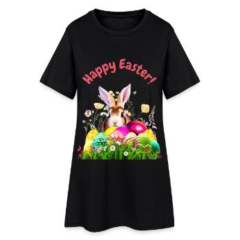 Cute Easter bunny with colorful eggs - Women’s T-Shirt Dress - black - Front