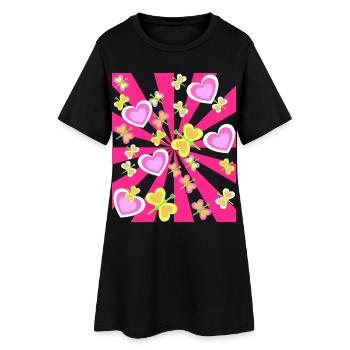 Printemps Coeur Coeurs Été Été Rétro Années 80 - Robe T-shirt Femme - noir - Devant