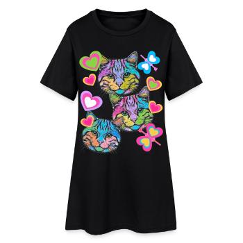 Chats Chat Rétro Papillons Coeur Vintage - Robe T-shirt Femme - noir - Devant