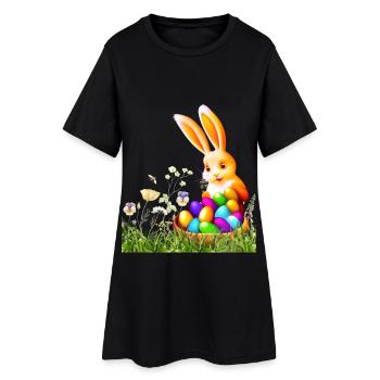 Osterhase mit bunten Eiern - Frauen T-Shirt-Kleid - Schwarz - Vorne