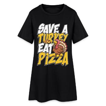 Save a turkey eat pizza - Frauen T-Shirt-Kleid - Schwarz - Vorne