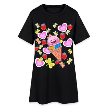 Sommer Retro Eis Eiskrem Kinder Kind Eiscrem - Frauen T-Shirt-Kleid - Schwarz - Vorne