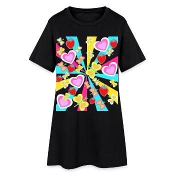 Rétro Fraises Coeur Coeurs Papillons Été - Robe T-shirt Femme - noir - Devant