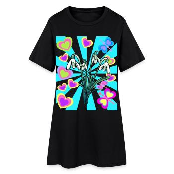 Rétro Vintage Perce-neige Fleurs Printemps - Robe T-shirt Femme - noir - Devant