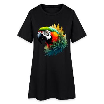 Bunter Ara und Dschungel: Exotisches und lebendiges Design - Frauen T-Shirt-Kleid - Schwarz - Vorne