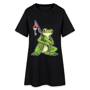 Canne à pêche Pêcheur Pêcheur Grenouille Canne à pêche - Robe T-shirt Femme - noir - Devant
