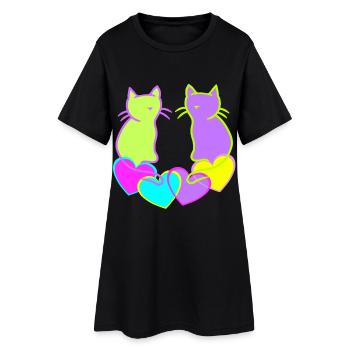 Chats Rétro Chat Saint-Valentin Coeur Coeurs Vintage - Robe T-shirt Femme - noir - Devant