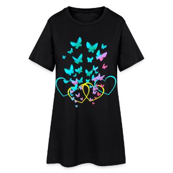 Coeur Rétro Coeurs Papillons Printemps Saint-Valentin - Robe T-shirt Femme - noir - Devant