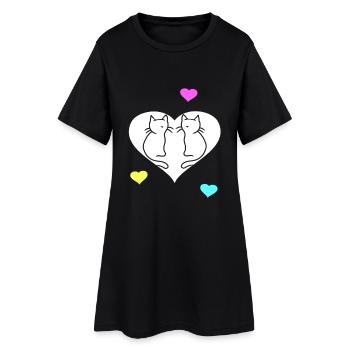 Chats Rétro Chat Saint-Valentin Coeur Coeurs Vintage - Robe T-shirt Femme - noir - Devant