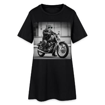 Chat Motard Rock : Design Cool et Original - Robe T-shirt Femme - noir - Devant