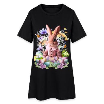 Un lapin rose pastel dans une mer de fleurs - Robe T-shirt Femme - noir - Devant