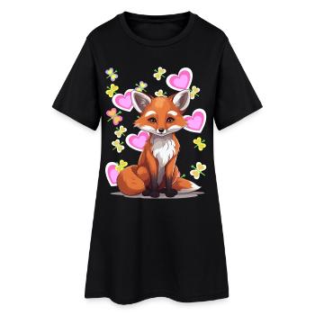 Fuchs Füchse Kind Kinder Herz Retro 80er - Frauen T-Shirt-Kleid - Schwarz - Vorne