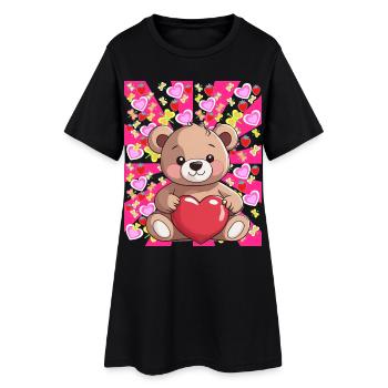 Retro Teddy Herz Herzen Vintage Bär Kind Sommer - Frauen T-Shirt-Kleid - Schwarz - Vorne