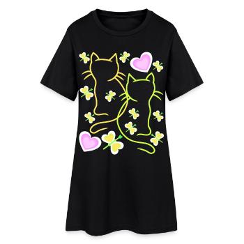 Chats Rétro Chat Chaton Vintage Coeurs Enfant - Robe T-shirt Femme - noir - Devant