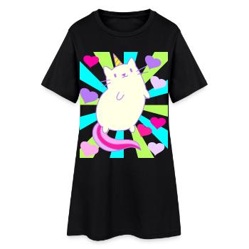 Licorne Licornes Chat Chat Rétro Enfants - Robe T-shirt Femme - noir - Devant