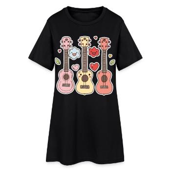 Ukulélé Style Dessin Animé - Robe T-shirt Femme - noir - Devant