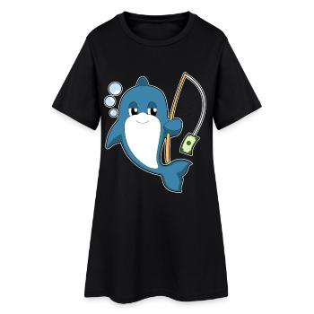 Canne à pêche Dolphin Pêcheur Canne à pêche - Robe T-shirt Femme - noir - Devant