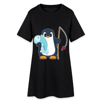 Pingouin Pêcheur Poisson Pêche - Robe T-shirt Femme - noir - Devant