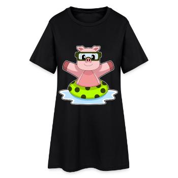 Pig Swimming Swimming Ring Summer - Women’s T-Shirt Dress - black - Front