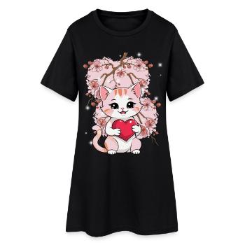 Chat Chats Chaton Coeur Saint-Valentin - Robe T-shirt Femme - noir - Devant
