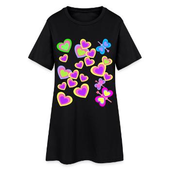 Kinder Sommer Retro Schmetterlinge Herzen Herz - Frauen T-Shirt-Kleid - Schwarz - Vorne