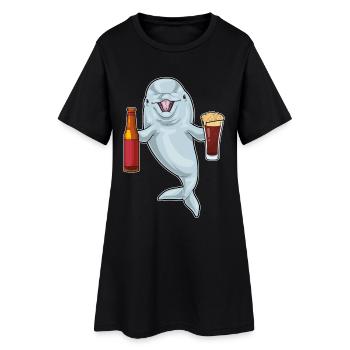 Delfin Flasche Bier - Frauen T-Shirt-Kleid - Schwarz - Vorne