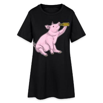 Bouteille de bière de porc - Robe T-shirt Femme - noir - Devant