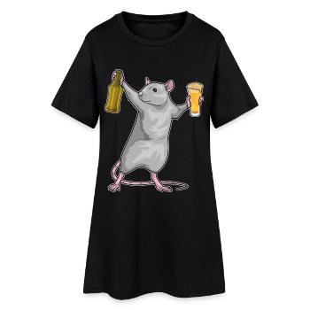 Ratte Flasche Bier - Frauen T-Shirt-Kleid - Schwarz - Vorne