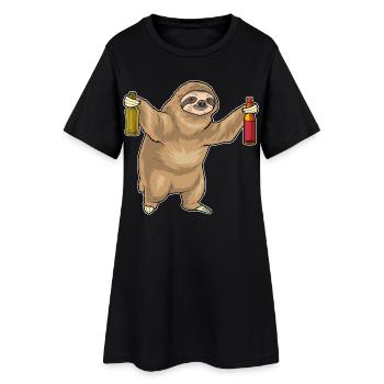 Faultier Flasche Bier - Frauen T-Shirt-Kleid - Schwarz - Vorne