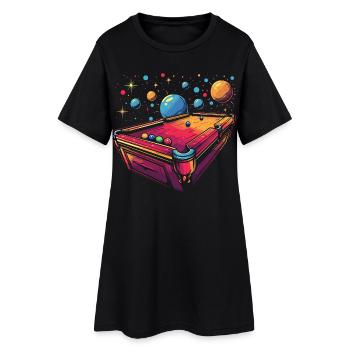 Billard Cartoon Stil - Frauen T-Shirt-Kleid - Schwarz - Vorne