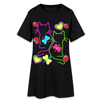 Retro Cats Strawberry Summer 80s Cat Vintage - Women’s T-Shirt Dress - black - Front